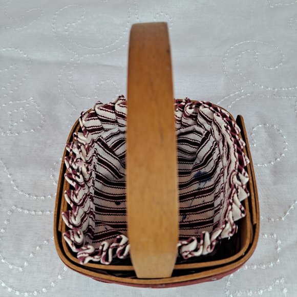 Vintage 1993 Longaberger Mini Basket With Handle & Fabric Liner - Picture 3 of 7
